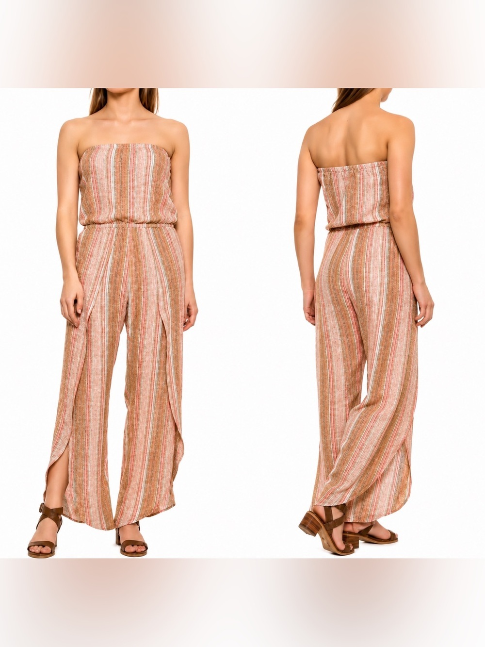 DREW Emerson striped linen blend jumpsuit, medium